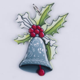 Christmas Bell with Holly and Skull Pendant with hoop 31x42mm