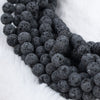Close up view of 8mm UnWaxed Natural Black Lava Rock Bead Strand