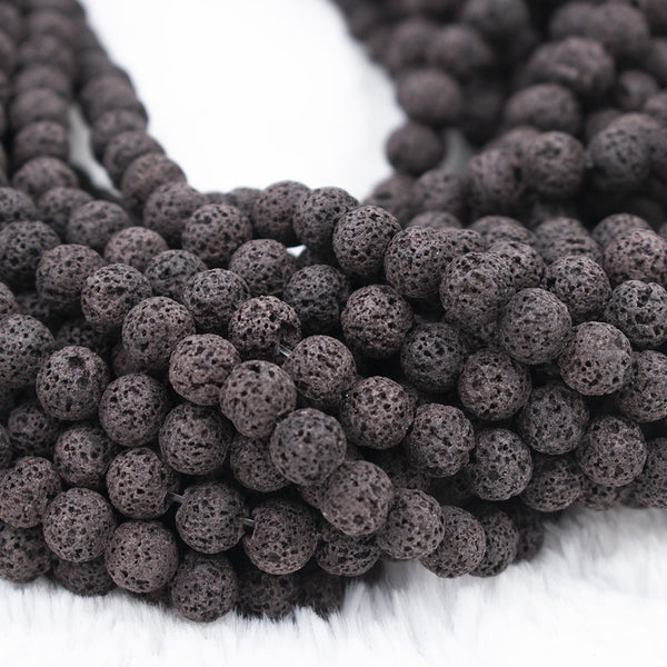 Close up view of 8mm Natural Brown Lava Rock Bead Strand