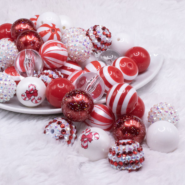 front view of a pile of 20mm Candy Cane Lane Acrylic Bubblegum Bead Mix - 50 Count