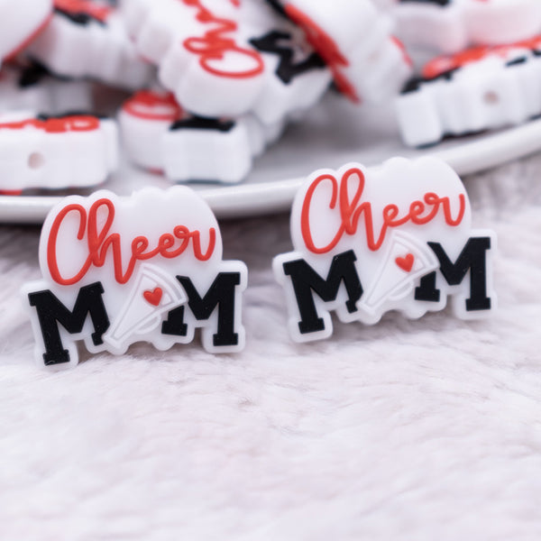 Close up view of Cheer Mom Silicone Focal Bead Accessory