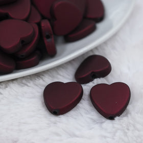 20mm Dark Red Rubberized Style Heart Beads
