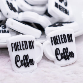 Fueled By Coffee Black on White Silicone Focal Bead Accessory