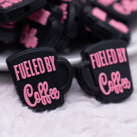 Fueled By Coffee Pink on Black Silicone Focal Bead Accessory