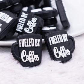 Fueled By Coffee White on Black Silicone Focal Bead Accessory