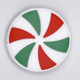 Red and Green Peppermint Candy Silicone Focal Bead Accessory - 28mm x 28mm