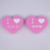 macro view of I Love Mom / Dad Pink Heart Silicone Focal Bead Accessory