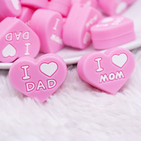 I Love Mom / Dad Pink Heart Silicone Focal Bead Accessory