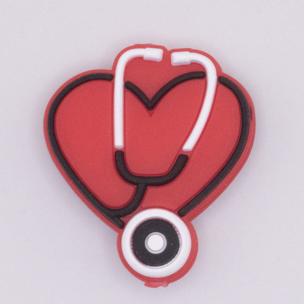 Macro view of Heart with Stethoscope Silicone Focal Bead Accessory - 26mm x 30mm