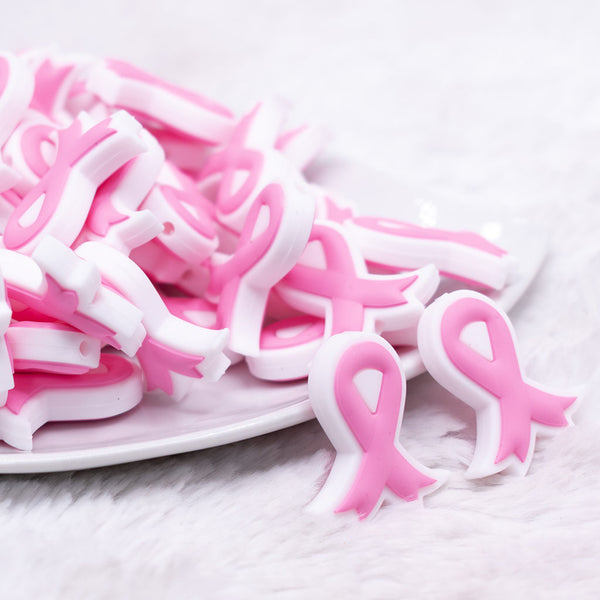 front view of Breast Cancer Awareness Ribbon Silicone Focal Bead Accessory