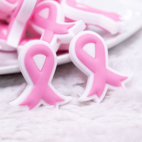 close up view of Breast Cancer Awareness Ribbon Silicone Focal Bead Accessory