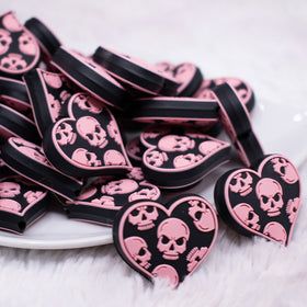 Black heart with Pink Skull Silicone Focal Bead Accessory