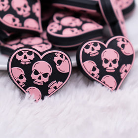 Black heart with Pink Skull Silicone Focal Bead Accessory