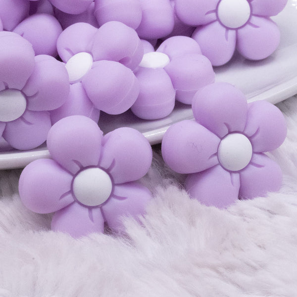 macro view of Purple Flower Silicone Focal Bead Accessory - 26mm x 26mm