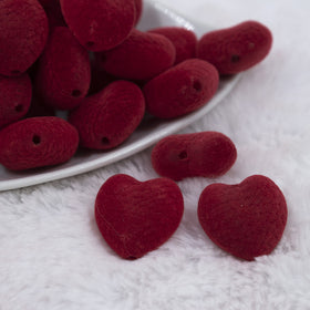 25mm Red Flocked Style Heart Beads
