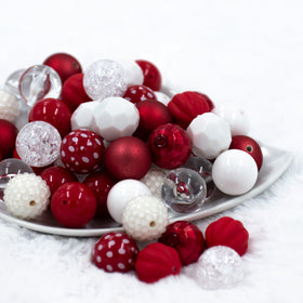 20mm Red, White & YOU Valentine's Day Acrylic Bubblegum Bead Mix [50 Count]