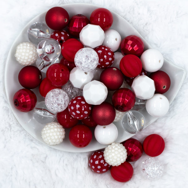 top view of a pile of 20mm Red, White & YOU Valentine's Day Acrylic Bubblegum Bead Mix [50 Count]