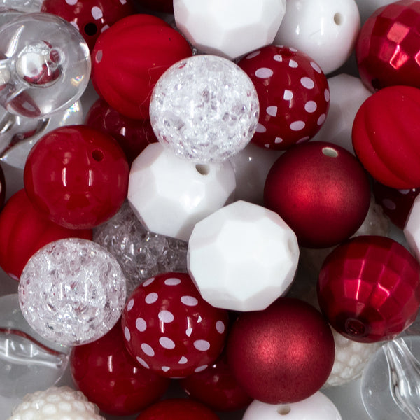 close up view of a pile of 20mm Red, White & YOU Valentine's Day Acrylic Bubblegum Bead Mix [50 Count]