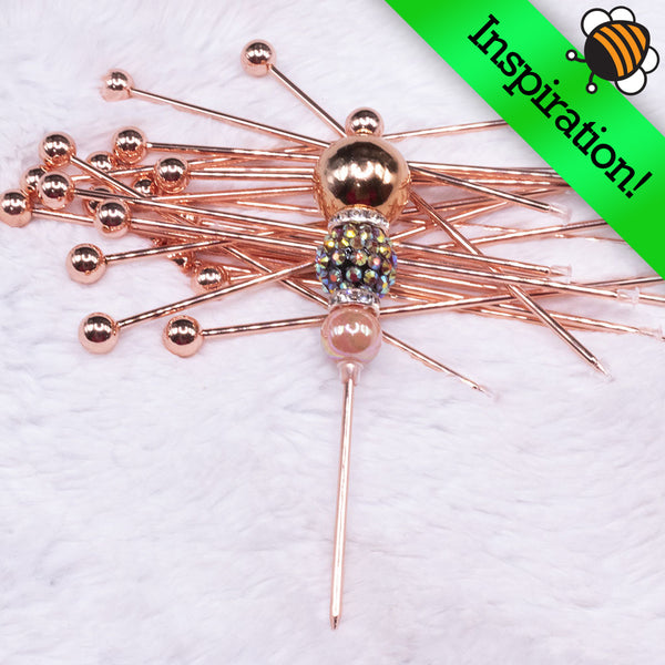 Top view of Ball Top of Rose Gold Beadable Stainless Steel Picks Inspriation