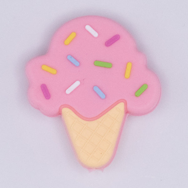 top view of Pink Ice Cream Cone Silicone Focal Bead Accessory - 30mm x 27mm