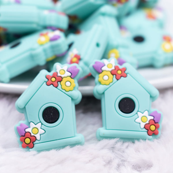 front view of a Aqua Birdhouse Silicone Focal Bead Accessory