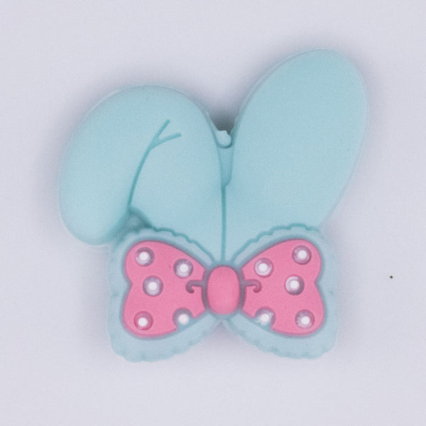 close up view of Aqua Bunny Ears Silicone Focal Bead Accessory - 26mm x 26mm