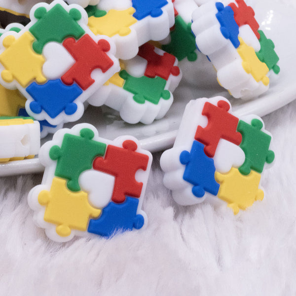 close up view of Autism Awareness Silicone Focal Bead Accessory