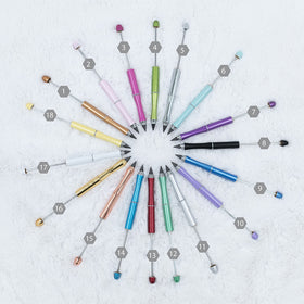 12 Set Plastic Beadable Pens Assorted Bead Pens Wood Beads Crystal Spacer Beads Set Round Beads Black Ink Ballpoint Pen DIY Bead Pen Set for Women