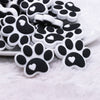 close up view of Black and White Paw Print Silicone Focal Bead Accessory