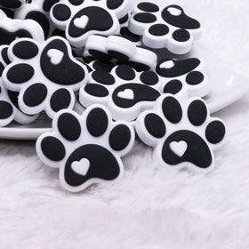 Black and White Paw Print Silicone Focal Bead Accessory