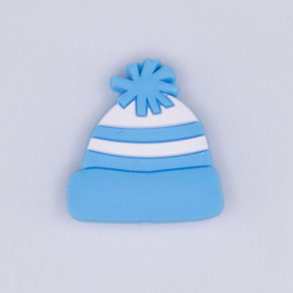 macro view of a Blue Beanie Winter Toboggan Silicone Focal Bead Accessory - 26mm x 27mm