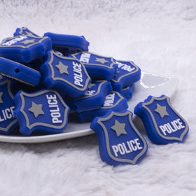 Blue Police Badge Silicone Focal Bead Accessory - 25mm x 30mm