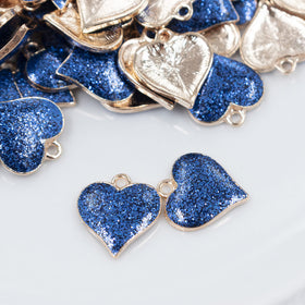 Blue Glitter Enamel Heart Charm 15mm