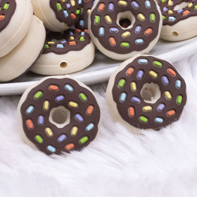 Donut with Brown Icing and Sprinkles Silicone Focal Bead Accessory - 28mm