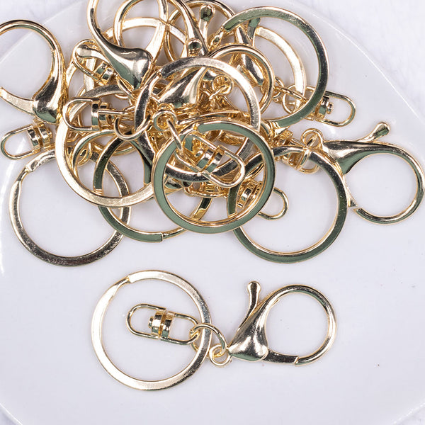 Golden Lobster Clasp Keychain Set With 25 Split Rings And - Temu
