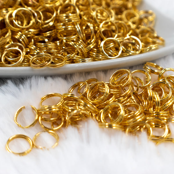 close up view of a pile of 8mm Golden Iron Split Rings for Jewelry Making