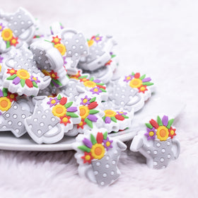 Gray Flowering Can Silicone Focal Bead Accessory