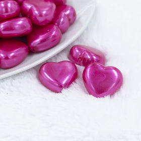 27mm Hot Pink Pearl Heart Acrylic Bubblegum Beads