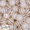 close up view of a pile of 16mm Cream Striped Bubblegum Beads