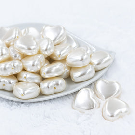 27mm Ivory Pearl Heart Acrylic Bubblegum Beads
