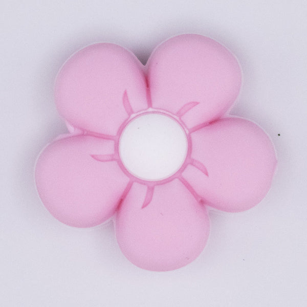 close up view of Light Pink Flower Silicone Focal Bead Accessory - 26mm x 26mm