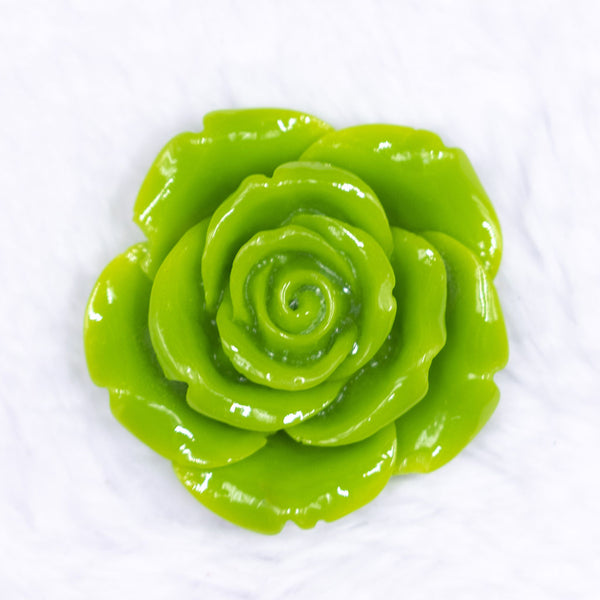 Front view of a 42mm Lime Green Acrylic Rose Flower focal pendant