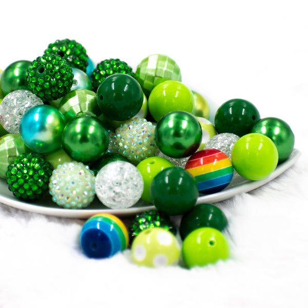 front view of a pile of 20mm Luck of The Irish St. Patrick's Day Acrylic Bubblegum Bead Mix [50 Count]
