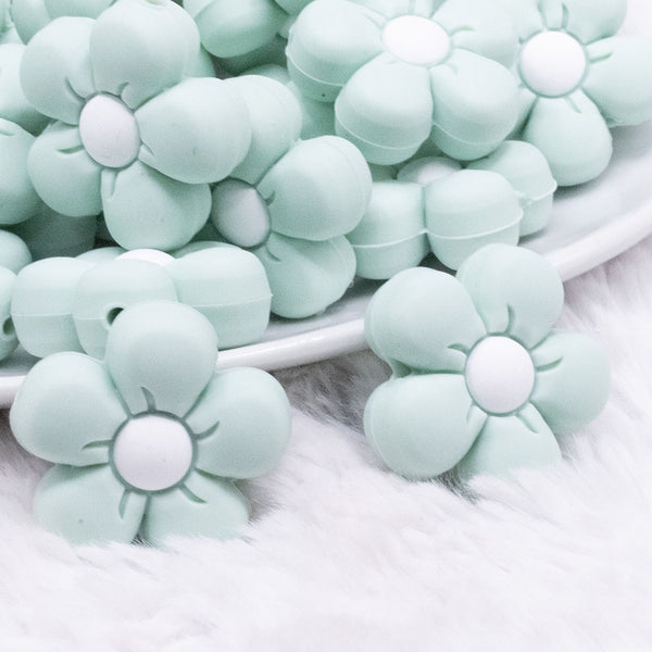 macro view of Mint Flower Silicone Focal Bead Accessory - 26mm x 26mm