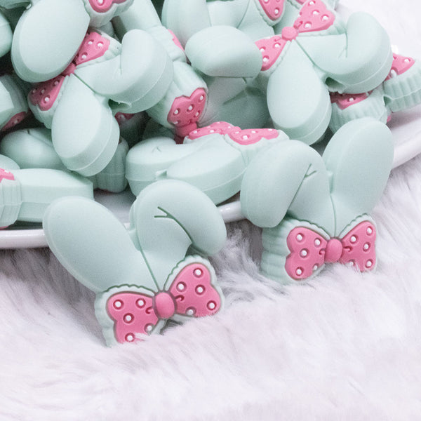 macro view of Mint Bunny Ears Silicone Focal Bead Accessory - 26mm x 26mm