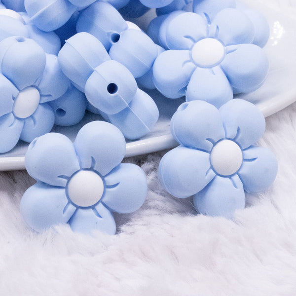 macro view of Pastel Blue Flower Silicone Focal Bead Accessory - 26mm x 26mm