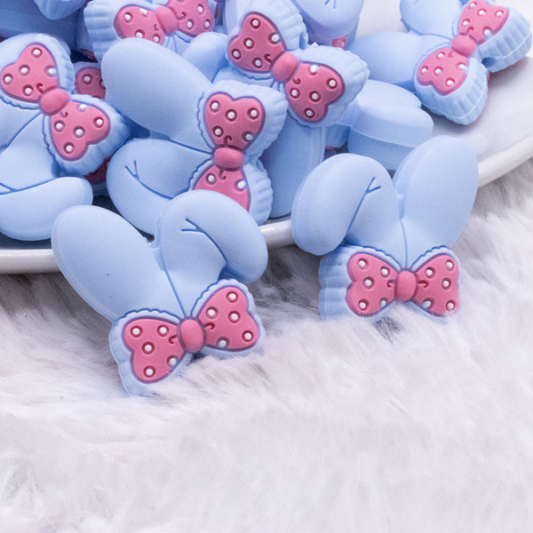 macro view of Pastel Blue Bunny Ears Silicone Focal Bead Accessory - 26mm x 26mm