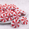 Front view of Red and White Peppermint Candy Silicone Focal Bead Accessory - 28mm x 28mm