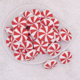 Red and White Peppermint Candy Silicone Focal Bead Accessory - 28mm x 28mm