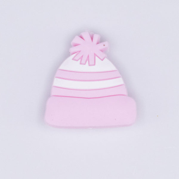 macro view of a Pink Beanie Winter Toboggan Silicone Focal Bead Accessory - 26mm x 27mm